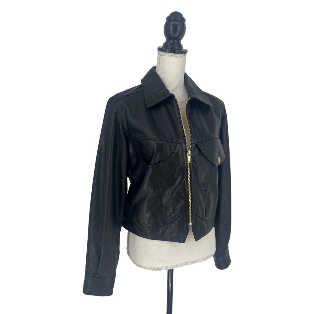 FRAME Leather Heart Jacket Black Cropped Zip Front Leather Jacket XS - Picture 11 of 14